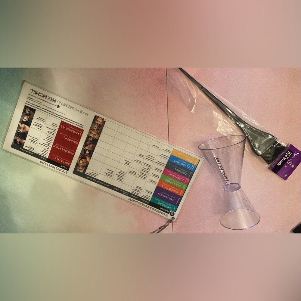 Restock kit hairstylist color beeker &color brush take home menu paul mitchell